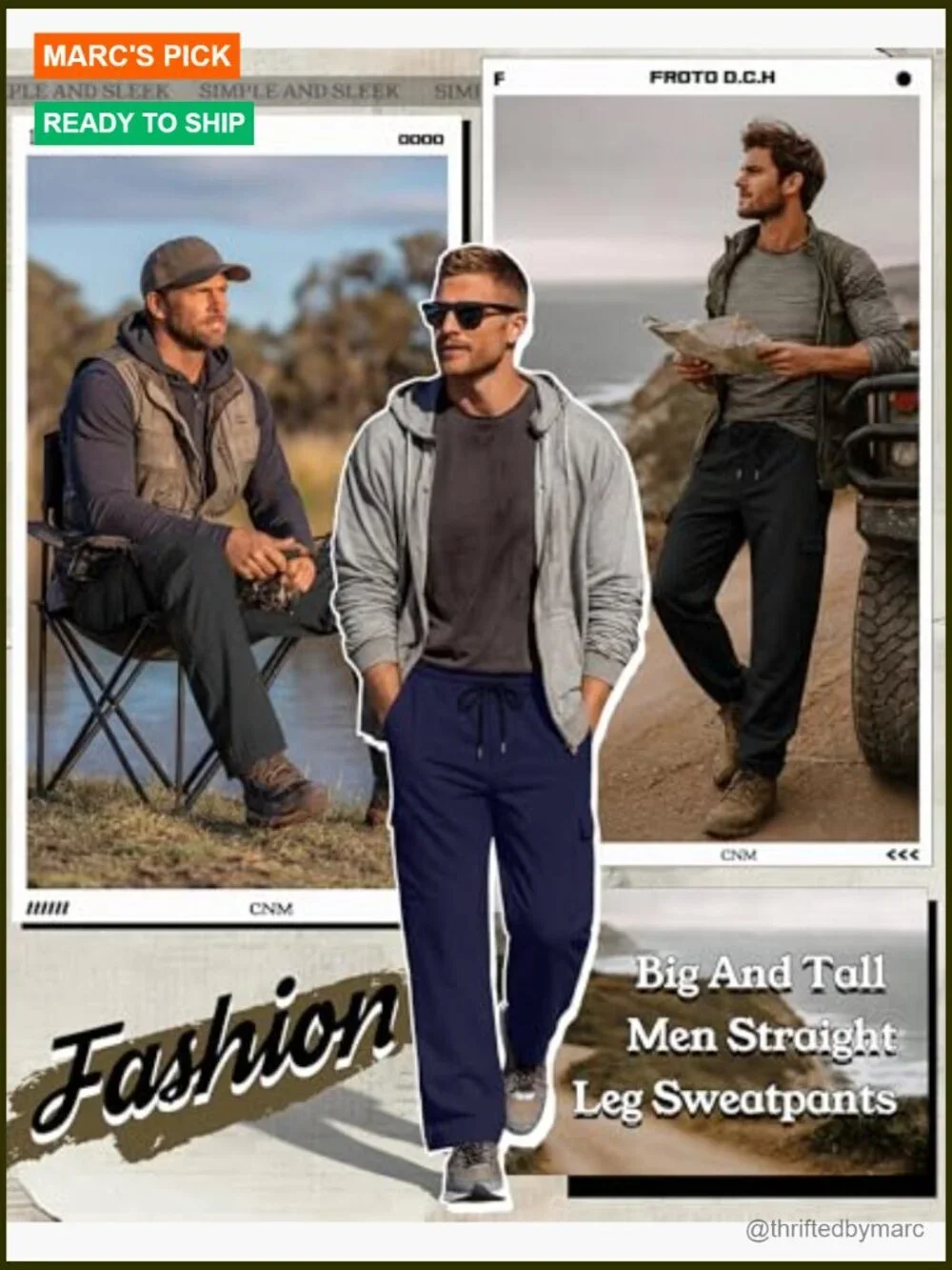 3 Pack Men's Big and Tall Cargo Sweatpants Baggy Straight Leg Drawstring